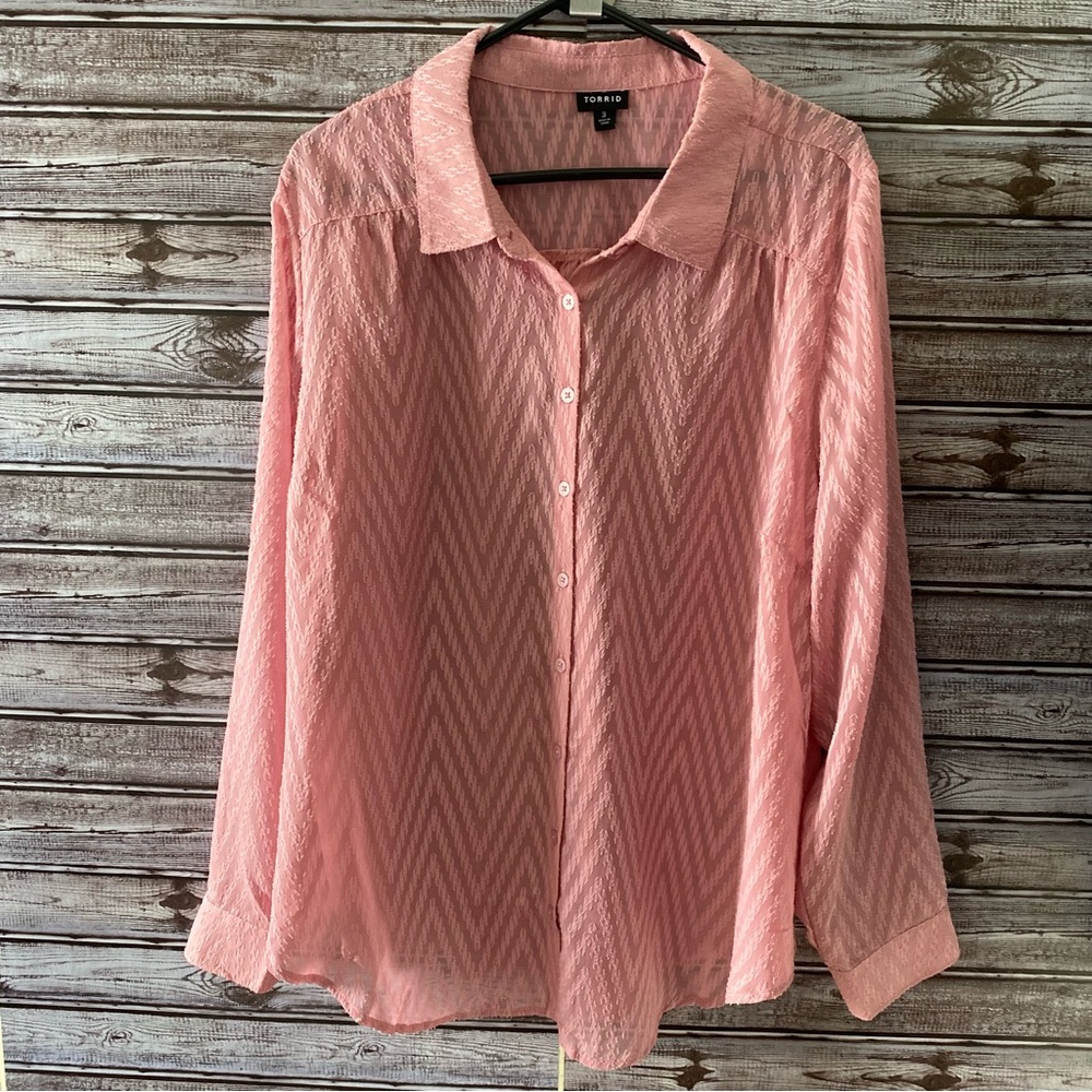Torrid Semi-Sheer Long-Sleeved Button-Down Blouse Size 3/3X